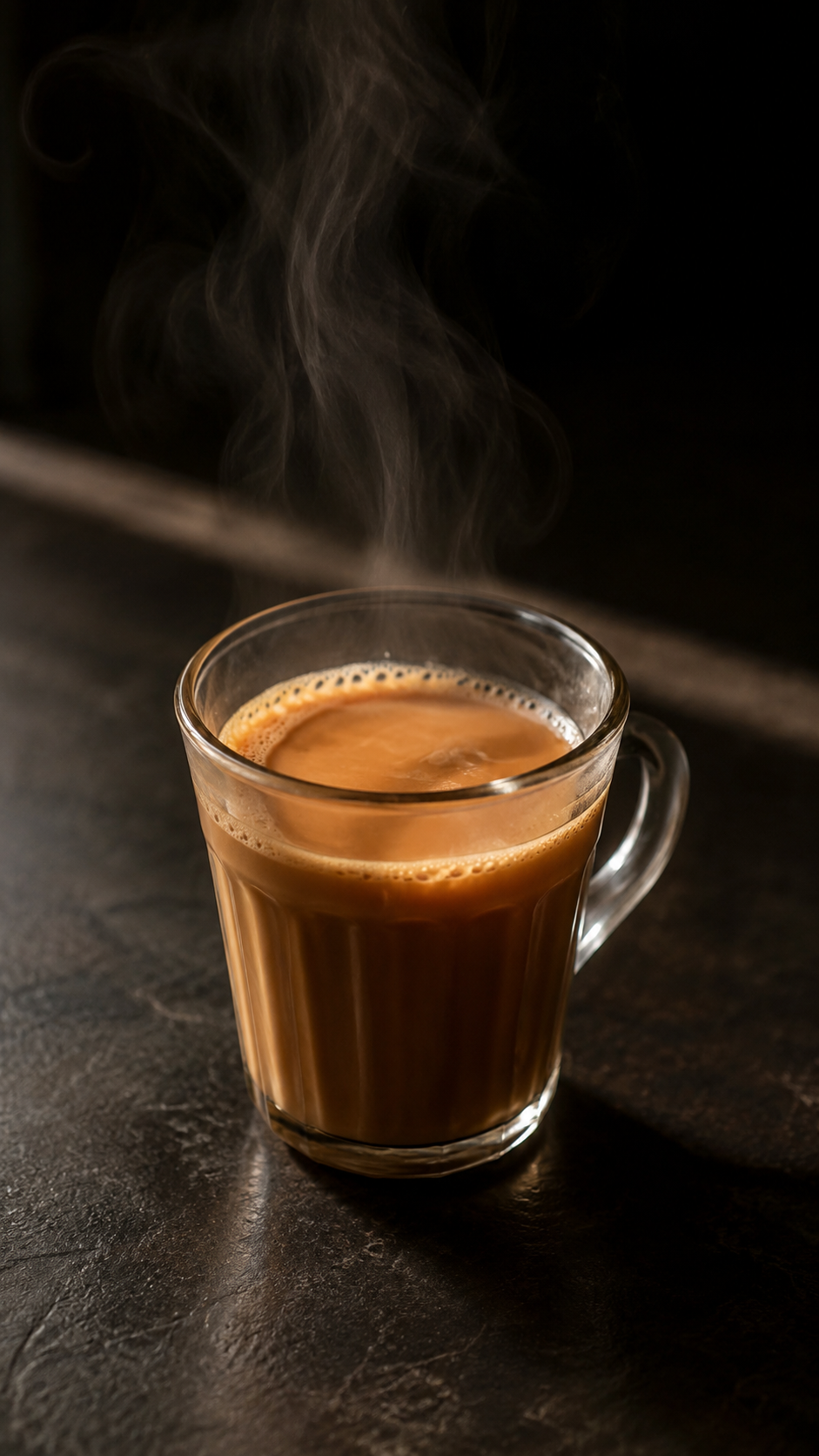 Top-down view of a cup of kadak chai